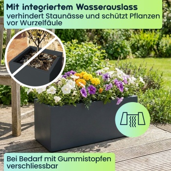 Preview: Blumentopf Rechteckig 58cm in Anthrazit, Pflanzkasten 35L aus Kunststoff für Innen & Aussen, Frostsicher & UV-Beständig, Leichtgewicht