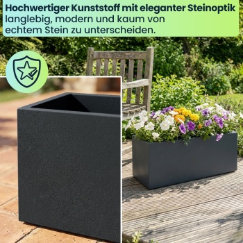 Preview: Blumentopf Rechteckig 58cm in Anthrazit, Pflanzkasten 35L aus Kunststoff für Innen & Aussen, Frostsicher & UV-Beständig, Leichtgewicht