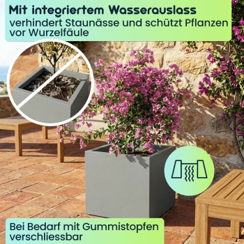 Preview: Blumentopf Quadratisch 58cm in Beton-Grau, Pflanzkasten 91L aus Kunststoff für Innen & Aussen, Frostsicher & UV-Beständig, Leichtgewicht