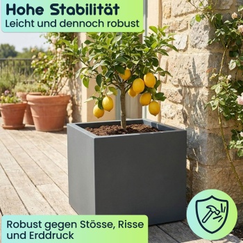 Preview: Blumentopf Quadratisch 58cm in Anthrazit, Pflanzkasten 91L aus Kunststoff für Innen & Aussen, Frostsicher & UV-Beständig, Leichtgewicht