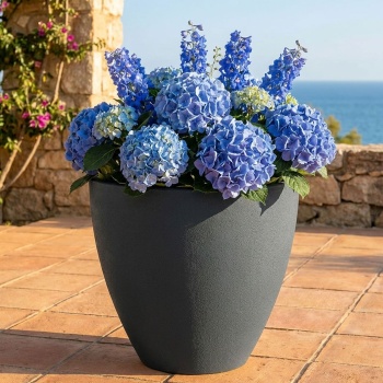 Blumentopf Rund 38cm, Graphit – Grosses Pflanzgefäss für Aussen und Innen – Moderne Optik & Edles Design für Garten und Terrasse