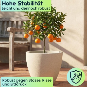Preview: Moderner Pflanzkübel Rund Ø58cm in Sand, Blumentopf 86L aus Kunststoff für Innen & Aussen, Frostsicher & UV-Beständig, Leichtgewicht