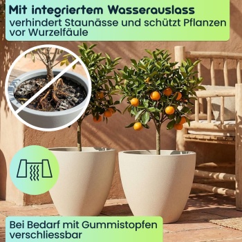 Preview: Moderner Pflanzkübel Rund Ø58cm in Sand, Blumentopf 86L aus Kunststoff für Innen & Aussen, Frostsicher & UV-Beständig, Leichtgewicht