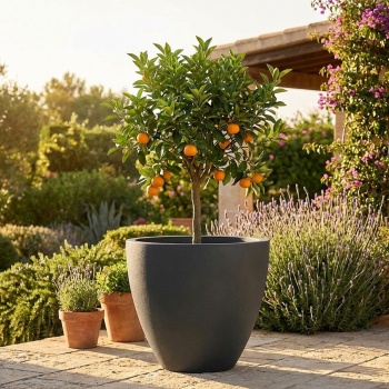 Blumentopf Rund 58cm, Graphit – Grosses Pflanzgefäss für Aussen und Innen – Moderne Optik & Edles Design für Garten und Terrasse