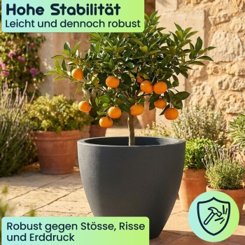 Preview: Blumentopf Rund 58cm, Graphit – Grosses Pflanzgefäss für Aussen und Innen – Moderne Optik & Edles Design für Garten und Terrasse
