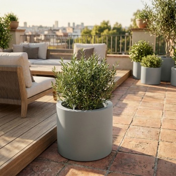 Moderner Blumentopf Rund Ø38cm in Beton-Grau, Pflanzkübel 19L aus Kunststoff für Innen & Aussen, Frostsicher & UV-Beständig, Leichtgewicht