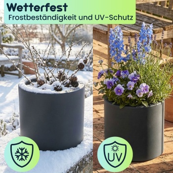 Preview: Moderner Blumentopf Rund Ø38cm in Anthrazit, Pflanzkübel 19L aus Kunststoff für Innen & Aussen, Frostsicher & UV-Beständig, Leichtgewicht