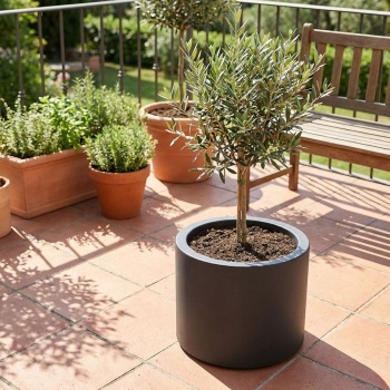 Moderner Blumentopf Rund Ø47cm in Anthrazit, Pflanzkübel 40L aus Kunststoff für Innen & Aussen, Frostsicher & UV-Beständig, Leichtgewicht