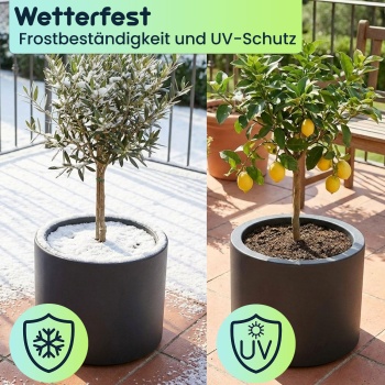 Preview: Moderner Blumentopf Rund Ø47cm in Anthrazit, Pflanzkübel 40L aus Kunststoff für Innen & Aussen, Frostsicher & UV-Beständig, Leichtgewicht