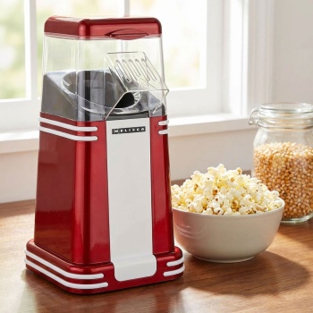 Vintage Popcorn Maker, rot-weiss, Heissluft – Retro Design, für schnelles, fettarmes Popcorn zu Hause