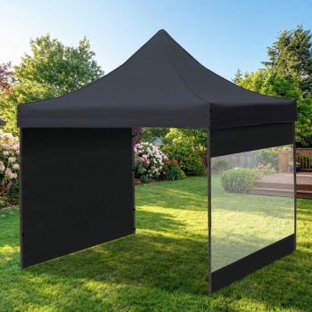 Ultra-Kompakt Faltpavillon 3x3m Schwarz, inkl. 2 Seitenteile  - Stabiles Partyzelt - Mobiles Gartenzelt für Garten, Event, Markt, Party & Camping