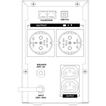Preview: USV Unterbrechungsfreie Stromversorgung 1200VA 720W, AVR Spannungsregler, 2x IEC, 12V 9Ah Batterie, Backup für PC Router IT, 2-6ms Reaktionszeit