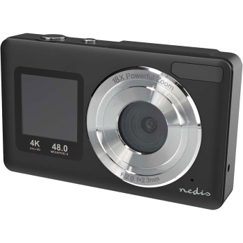 Preview: Digitale 4K Fotokamera 48MP mit Autofokus, Dual-Display für Selfies & Vlogs, 18x Digitalzoom, 5MP CMOS, Webcam-Funktion, LED-Blitz, Schwarz, 1/4 Zoll