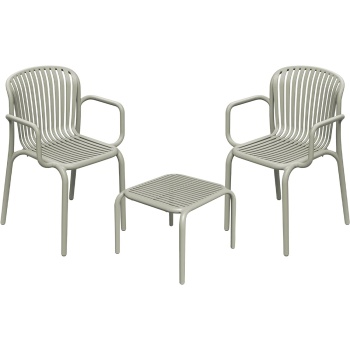 Preview: Gartenmöbel-Set, Beige: 2 bequeme Stühle & ein stabiler Beistelltisch - modernes Balkon-Set, wetterfest, leicht & ergonomisch für draussen