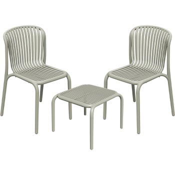 Preview: Ergonomisches Balkonset: 2 Gartenstühle stapelbar & ein moderner Beistelltisch, Beige – aus robustem Kunststoff, wetterfest, stilvoll & stabil 