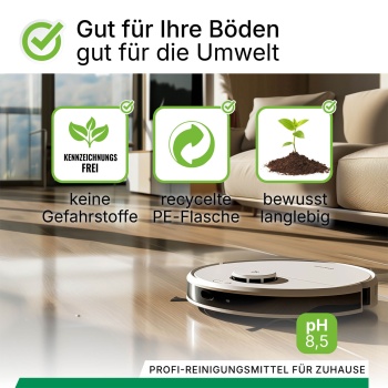 Preview: 2er-Set Effektives Bodenreiniger Konzentrat für Wischroboter-Reinigungsstationen, Frühlingsduft, vegan, 1 L, biologisch abbaubar, schnell trocknend