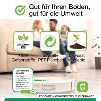 Preview: 2er-Set Holz-Bodenreiniger-Konzentrat für Wischroboter, Zitronenduft, vegan, 1 L, biologisch abbaubar, schnell trocknend