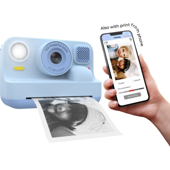Preview: Kinder-Druckkamera mit Bluetooth, Blau: Sofortbildkamera mit Thermodruck für Smartphone-Fotos, Full-HD-Video & 48MP Selfie-Linse