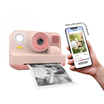Preview: Kinder-Druckkamera mit Bluetooth, Rosa: Sofortbildkamera mit Thermodruck für Smartphone-Fotos, Full-HD-Video & 48MP Selfie-Linse