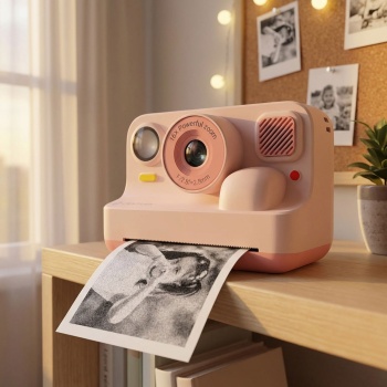 Kinder-Druckkamera mit Bluetooth, Rosa: Sofortbildkamera mit Thermodruck für Smartphone-Fotos, Full-HD-Video & 48MP Selfie-Linse