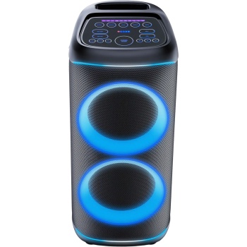 Preview: Bluetooth-Partylautsprecher 200W RMS: Musikbox mit LED-Lichtshow, TWS, Akku, Rollen, Mikrofon & Fernbedienung - IPX4 Spritzwasserschutz