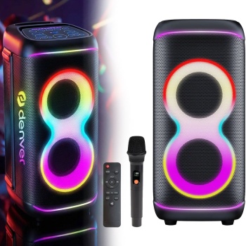 Leistungsstarker Bluetooth Partylautsprecher mit 100W RMS, TWS, LED Lichtshow, Mikrofon & Fernbedienung – IPX4 Wetterfeste Soundanlage für Outdoor