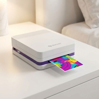 Mobiler Bluetooth Farbdrucker – Tragbarer Mini Fotodrucker für Fotos, Sticker & Tattoos, inkl. Akku & App, für iOS & Android, Weiss