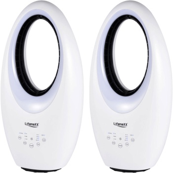 Preview: 2er-Set Rotorloser Ventilator mit LED: Moderner Turmventilator mit Fernbedienung, Oszillation & Timer - Perfekt für kühle Tage