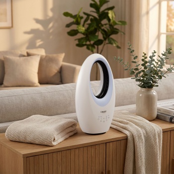 Preview: Rotorloser Ventilator mit LED: Moderner Turmventilator mit Fernbedienung, Oszillation & Timer - Perfekt für kühle Tage