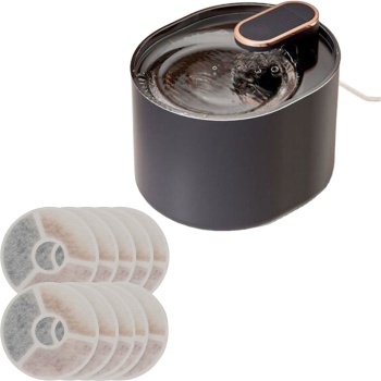 Elektrischer Katzenbrunnen 3L mit 10 Ersatzfiltern, extrem leiser Haustierbrunnen 30dB mit Wasserstandswarnung, dreistufiges Filtersystem, Schwarz