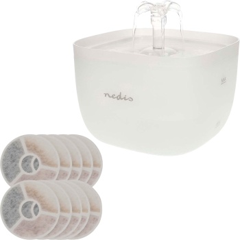 Haustier Trinkbrunnen 2L mit 10 Ersatzfiltern – Ultra leiser Wasserautomat für Hunde & Katzen, 360° Wasserfall, 4-fach Filter, LED Licht, BPA-frei