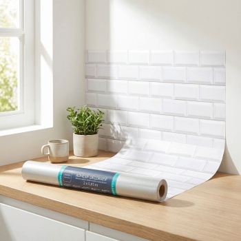 Stilvolle Klebefolie in Backsteinoptik, weiss – Hochwertige Dekofolie, selbstklebend, 45cmx200cm