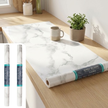2er-Set Hochwertige Klebefolie Weisser Marmor – Moderne Dekofolie, selbstklebend, 45cmx200cm