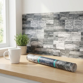 Stilvolle Klebefolie in Backsteinoptik, grau – Hochwertige Dekofolie, selbstklebend, 45cmx200cm