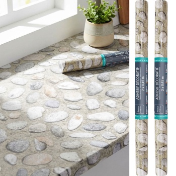 2er-Set Moderne Klebefolie mit Kieselsteinmuster, grau – Hochwertige Dekofolie, selbstklebend, 45cmx200cm