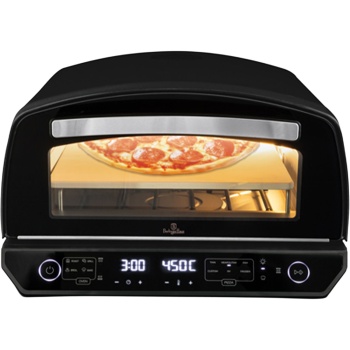 Preview: Pizzaofen elektrisch 450°C mit Pizzastein, 2200W Indoor Ofen für 33cm Pizza, Touch-Display, 10 Funktionen, inkl. Pizzaheber & Backblech, Schwarz