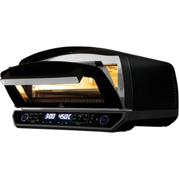 Preview: Pizzaofen elektrisch 450°C mit Pizzastein, 2200W Indoor Ofen für 33cm Pizza, Touch-Display, 10 Funktionen, inkl. Pizzaheber & Backblech, Schwarz