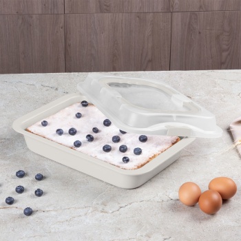 Preview: Bräter mit Deckel 36,5x24,5 cm - Antihaft Auflaufform aus Kohlenstoffstahl, ofenfest bis 220 Grad, ideal für Backofen & Transport