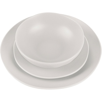 Preview: Exklusives 18-tlg. Geschirr-Set Creme: Tafelservice aus Steinzeug für 6 Personen, spülmaschinenfest & mikrowellengeeignet - für elegante Dinner