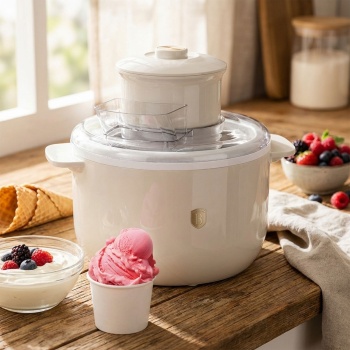 Elegante Eismaschine in Creme 1,1L: für cremiges Speiseeis, frisches Sorbet & feinen Frozen Yogurt - kompakte Dessertmaschine