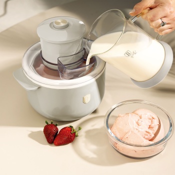 Preview: Elegante Eismaschine in Creme 1,1L: für cremiges Speiseeis, frisches Sorbet & feinen Frozen Yogurt - kompakte Dessertmaschine
