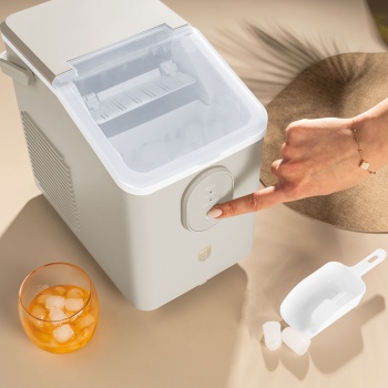 Preview: Eiswürfelmaschine - Kompakter Ice Maker Retro-Design mit 0,8L Wassertank & 120W - 12kg Eis in 24h - Inklusive praktischer Eisschaufel, Creme