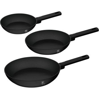 Preview: Elegantes 3er Set Bratpfannen aus Aluminium in Mattschwarz – Hochwertiges Antihaft-Pfannenset, leicht zu reinigen für die moderne Küche