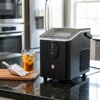 Eiswürfelmaschine - Kompakter Ice Maker Retro-Design mit 0,8L Wassertank & 120W - 12kg Eis in 24h - Inkl. praktischer Eisschaufel, Schwarz-Roségold