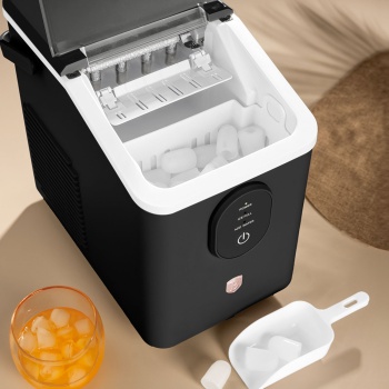Preview: Eiswürfelmaschine - Kompakter Ice Maker Retro-Design mit 0,8L Wassertank & 120W - 12kg Eis in 24h - Inkl. praktischer Eisschaufel, Schwarz-Roségold