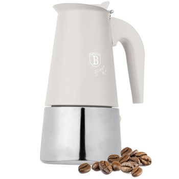 Espresso Kocher für 6 Tassen, mattes Creme: Mokkakanne aus Edelstahl, schneller Espressokocher für perfekten Kaffeegenuss, pflegeleicht
