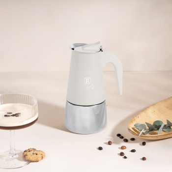 Preview: Espresso Kocher für 6 Tassen, mattes Creme: Mokkakanne aus Edelstahl, schneller Espressokocher für perfekten Kaffeegenuss, pflegeleicht