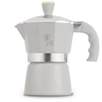 Kaffeebereiter für 3 Tassen Espresso – 150 ml Espressokocher aus Aluminium in mattem Creme – Einfache Zubereitung und leichte Reinigung