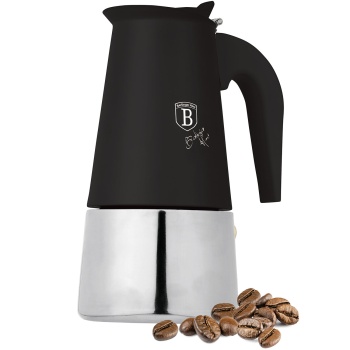 Espresso Kocher für 6 Tassen, mattes Schwarz: Mokkakanne aus Edelstahl, schneller Espressokocher für perfekten Kaffeegenuss, pflegeleicht