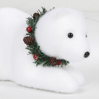 Preview: Dekoration Eisbär liegend - Funkelnde Winterdeko aus Styropor mit Glitzerpartikeln - Für festliche Stimmung & Weihnachtsfreude - 28x15x15cm